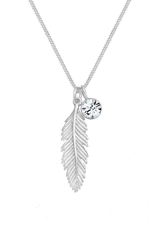 Elli Damen Halskette Feder Anhänger Boho mit Kristallen 45 Silber 💎🌿