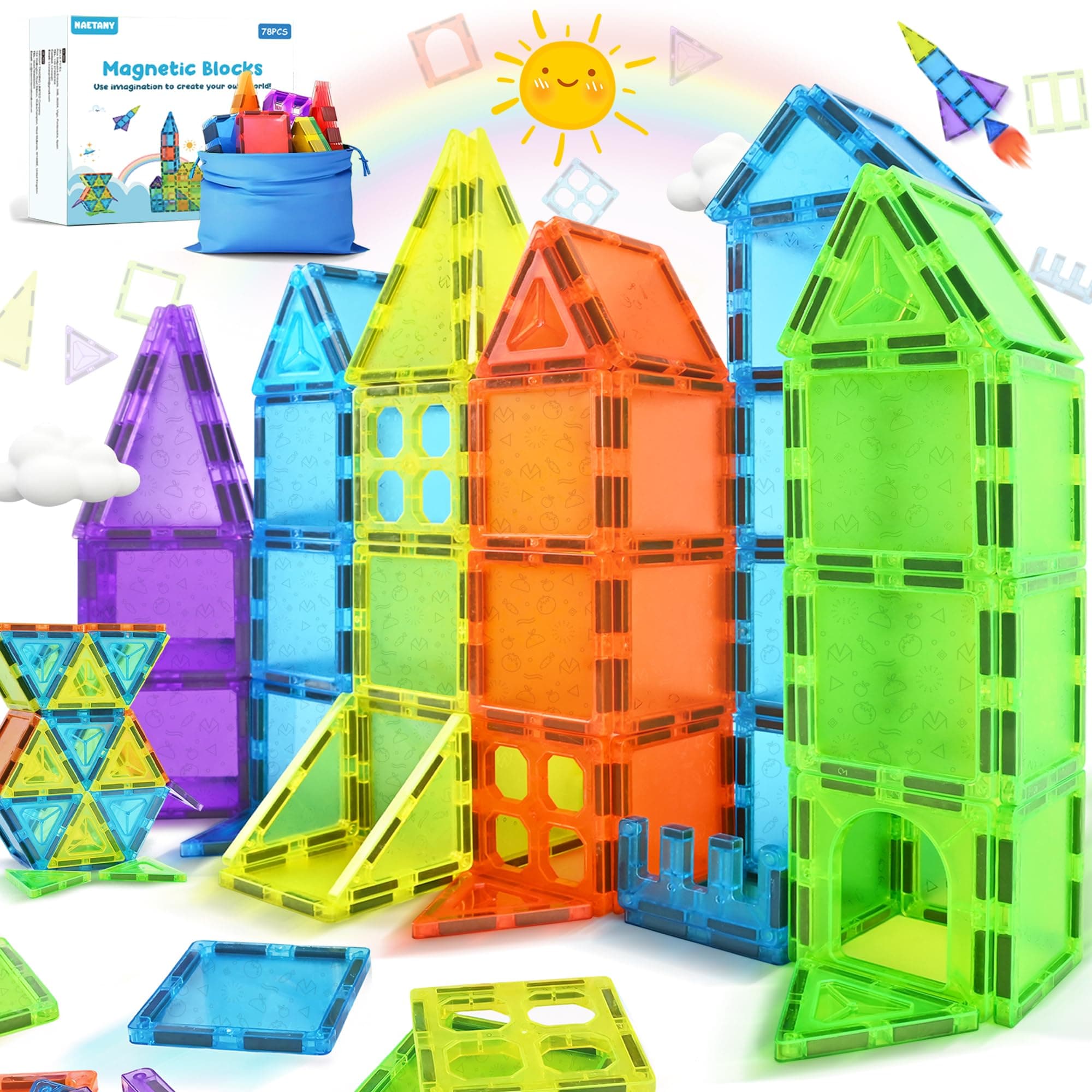 NAETANY Magnetische Bausteine 78 Teile Magnetbausteine 🏰🚀🎁
