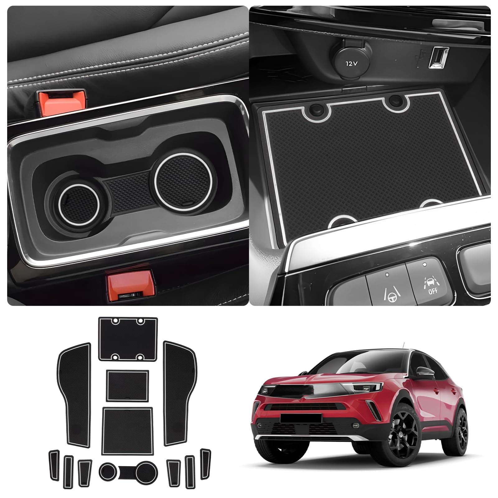 LUWU Kompatibel mit Opel/Vauxhall Mokka B Mokka-e 2021-2024 2025 Gummimatten Mokka e Mittelkonsole Anti-Staub Becherhalter Türnaht Automatten Innenraum Zubehör (Weiß) 🚗🔥