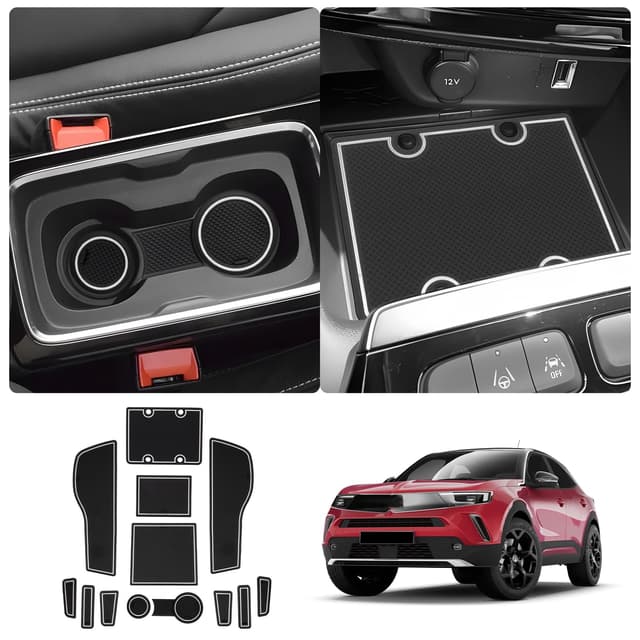 LUWU Kompatibel mit Opel/Vauxhall Mokka B Mokka-e 2021-2024 2025 Gummimatten Mokka e Mittelkonsole Anti-Staub Becherhalter Türnaht Automatten Innenraum Zubehör (Weiß) 🚗🔥