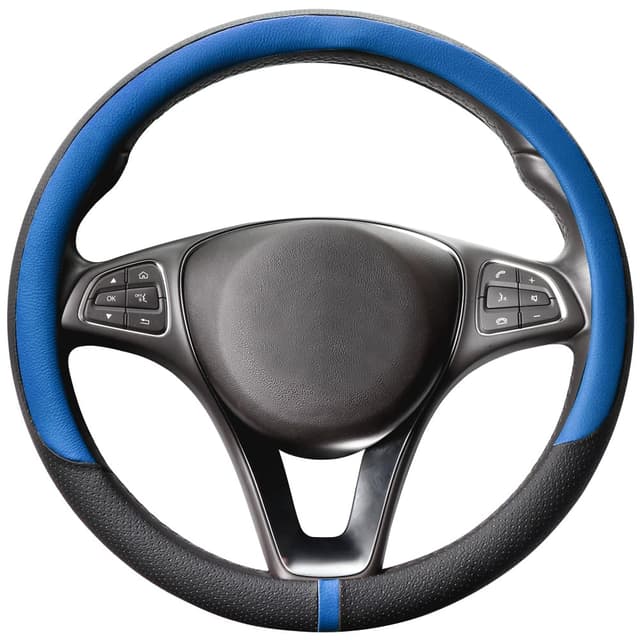 🚗🔵 COFIT Lenkradbezug für Auto Universal - Leder Schutzhülle M 37-38cm Schwarz und Blau