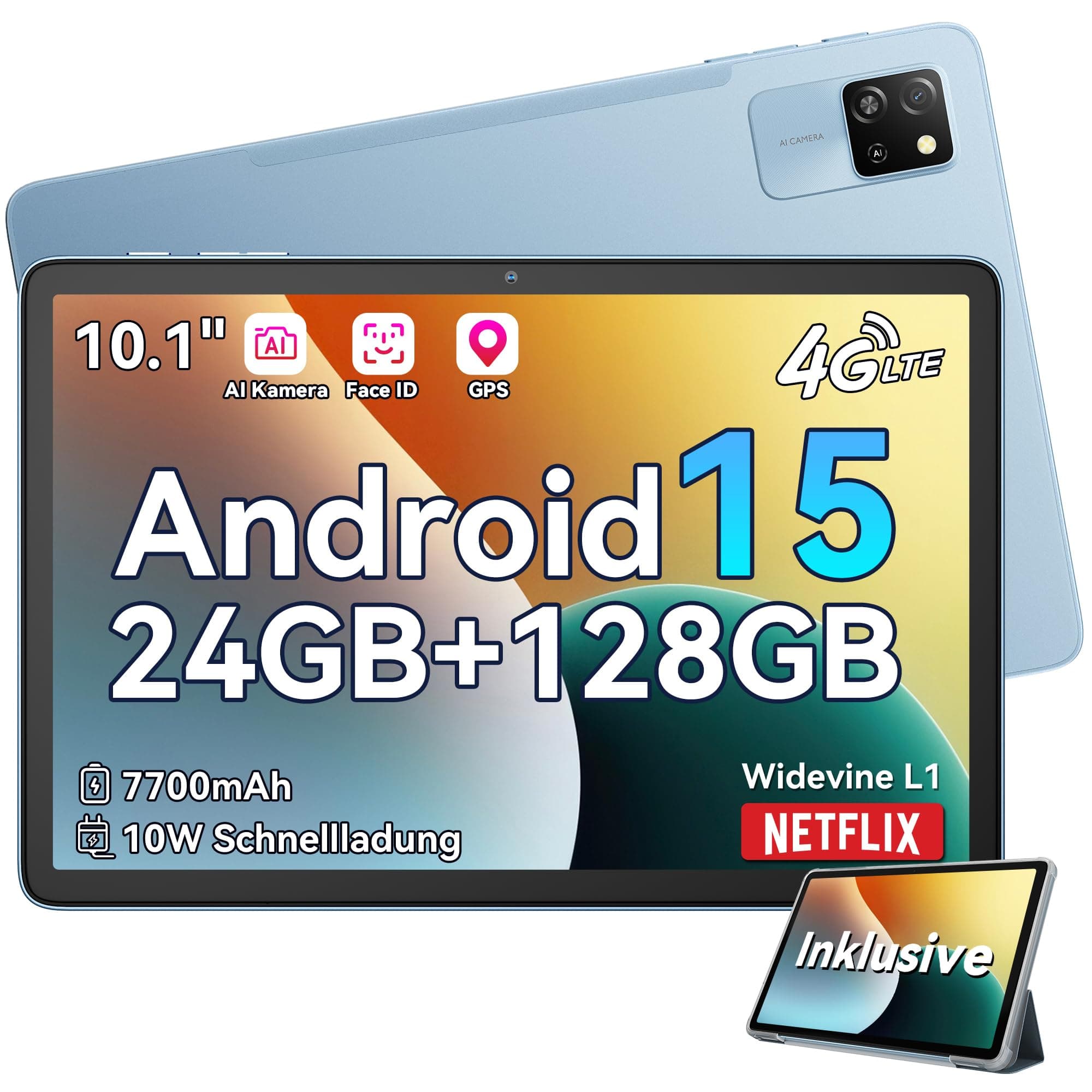 Blackview Android 15 Tablet 10 Zoll, Tab60Pro Gaming Tablet 4G LTE+5G WLAN 24GB RAM 128GB ROM
