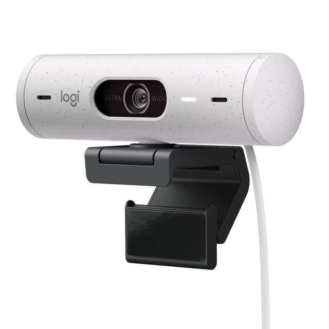 📸 Logitech Brio 500 Full-HD-Webcam mit Auto-Lichtkorrektur, Zeigemodus, Doppelmikrofon + Rauschunterdrückung, Webcam-Abdeckung - Weiß
