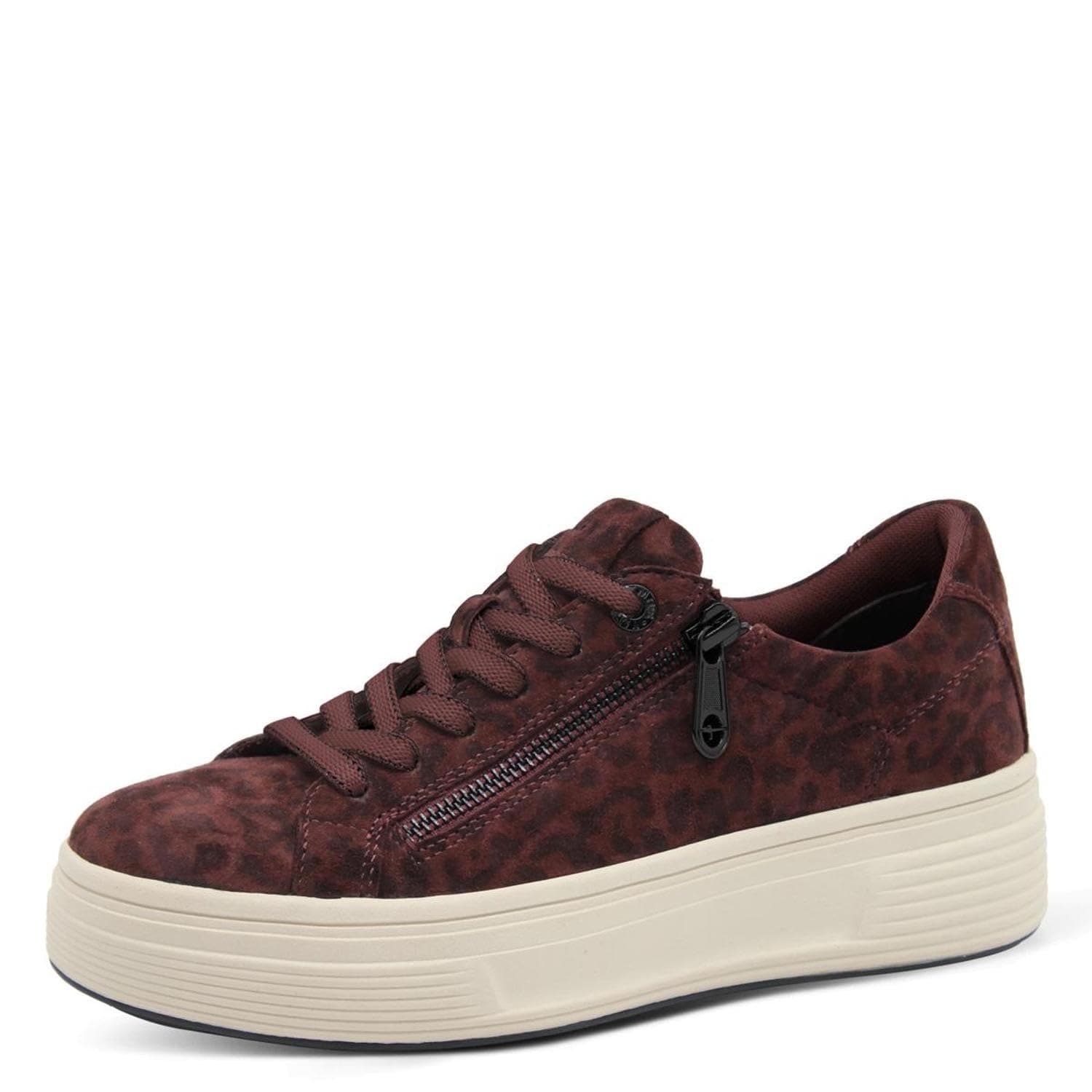 👟 Tamaris Comfort Damen Plateau Sneaker mit Reißverschluss Low Top 38 EU Dk Red Leopard - Sonderangebot!