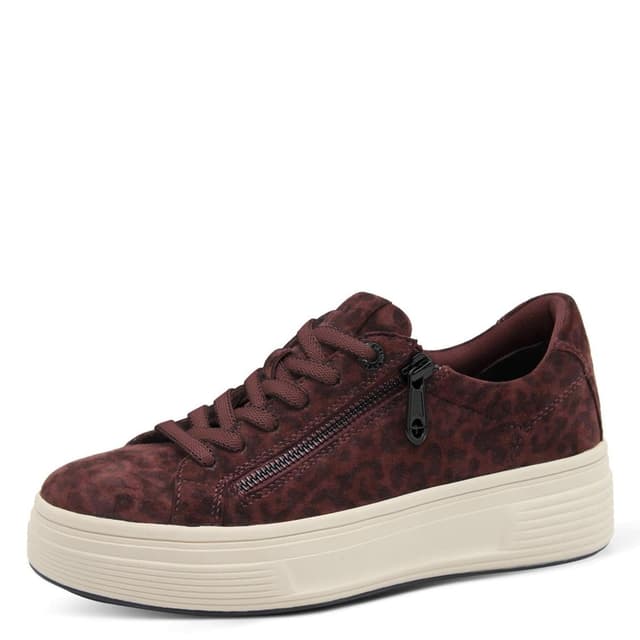 👟 Tamaris Comfort Damen Plateau Sneaker mit Reißverschluss Low Top 38 EU Dk Red Leopard - Sonderangebot!