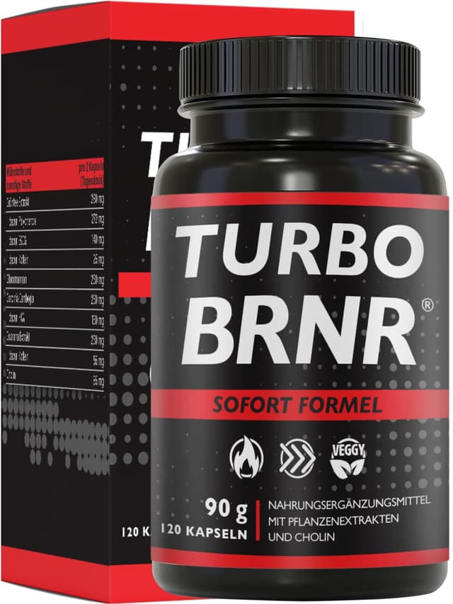 🚀 BRNR TURBO 🚀 Sofort Stoffwechsel Formel mit Cholin, Grüntee Extrakt, Glucomannan, Garcinia Cambogia, Guarana - 120 Kapseln