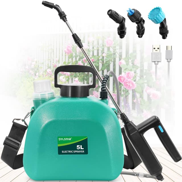 🌿 SYLSTAR Drucksprüher 5 Liter: Elektrischer Pflanzensprüher mit 3 Nebeldüsen