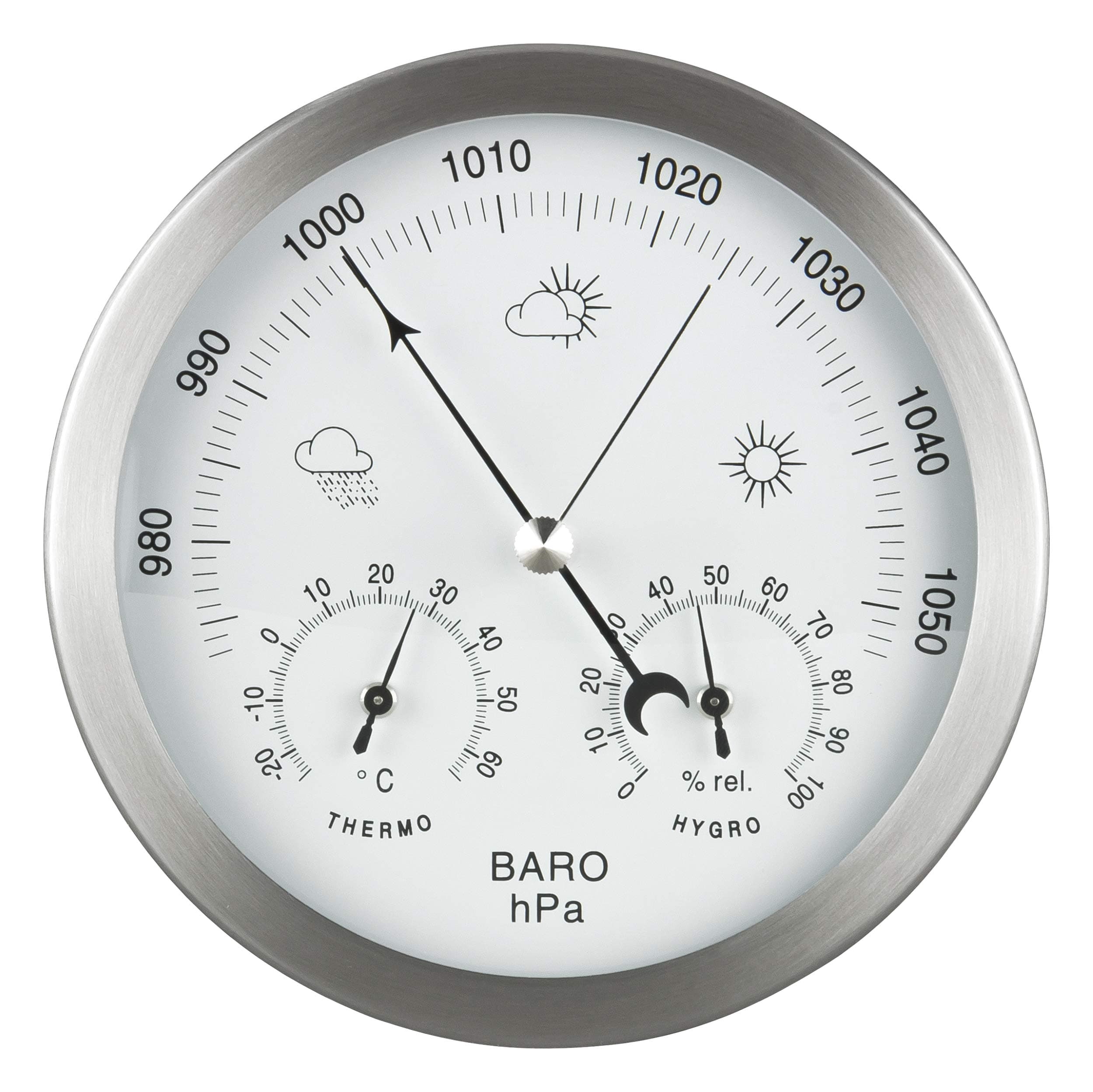 🌦️ GardenMate® Wetterstation analog 3in1 Edelstahlrahmen Ø 14 cm 🌡️⏱️🌬️