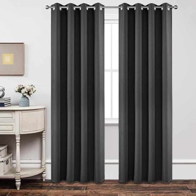 Joydeco Blickdichte Vorhänge mit Ösen Gardinen 2 Stück H 220 x B 140 Verdunkelungsvorhang Grau Thermovorhang Hitzeschutz