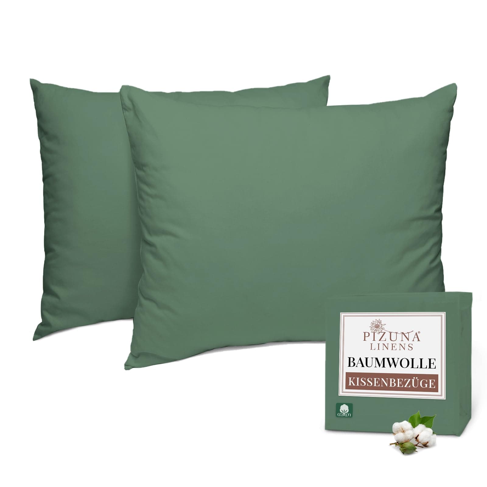 Pizuna Baumwolle Kissenbezüge 70x90 Hecke Grün 🌿 2er Pack, 400 Fadenzahl
