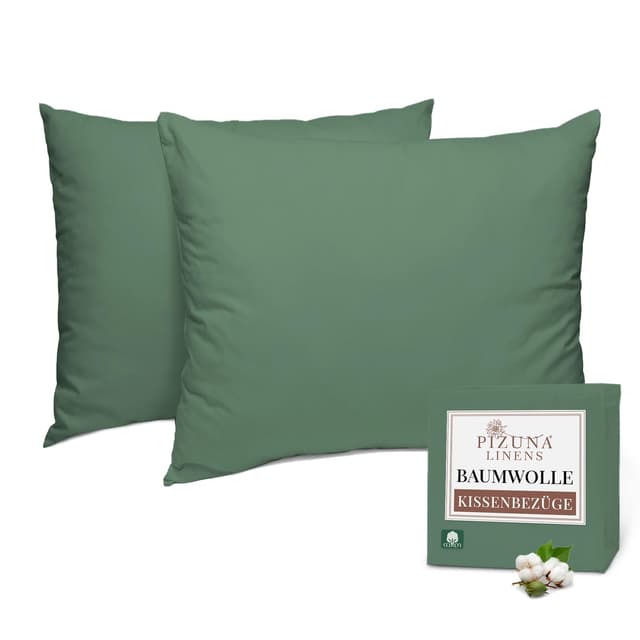Pizuna Baumwolle Kissenbezüge 70x90 Hecke Grün 🌿 2er Pack, 400 Fadenzahl