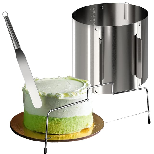 🎂 4smile Torten-Zubehör-Set 3 Teile - Tortenring verstellbar hoch 15 cm + Tortenschneider + Streichpalette 🍰