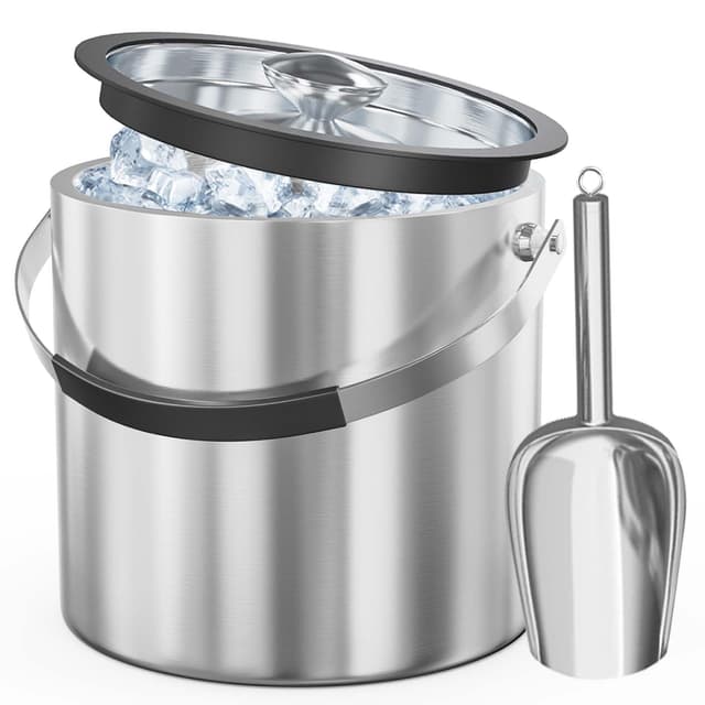 🧊🍾 3,2L Eiswürfelbehälter mit Deckel Schaufel-Edelstahl Eiskübel 🍇🍺