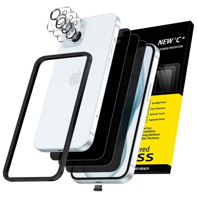 📱🔒 NEW'C 3 x Sichtschutz für iPhone 15 & Kamera Panzer Schutz Glas - Schwarz