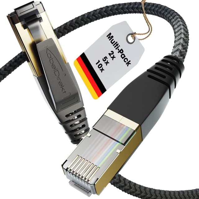 🔥 KabelDirekt – Cat 8 Netzwerkkabel 2x 1m Schwarz/Gold 💻🎮
