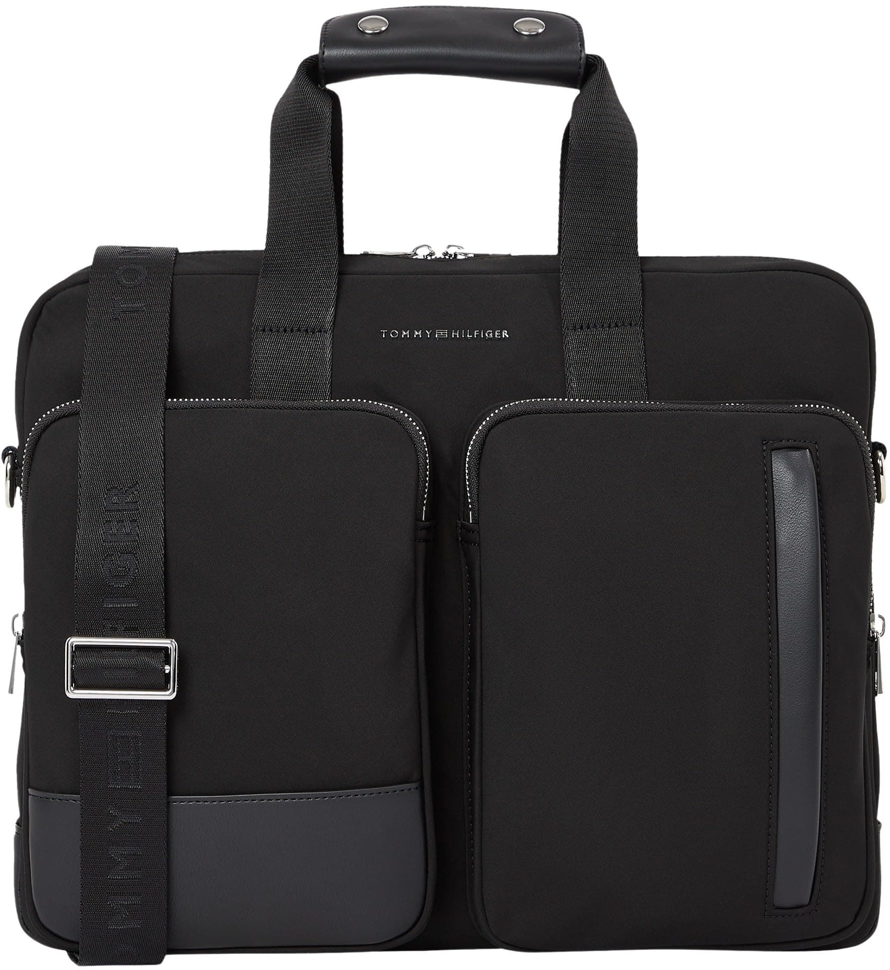 Tommy Hilfiger Herren Laptoptasche Business Nylon mit Außentaschen in Schwarz