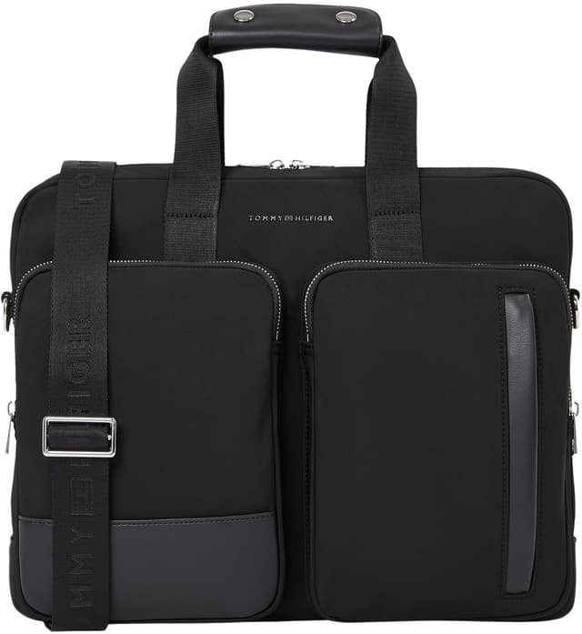 Tommy Hilfiger Herren Laptoptasche Business Nylon mit Außentaschen in Schwarz