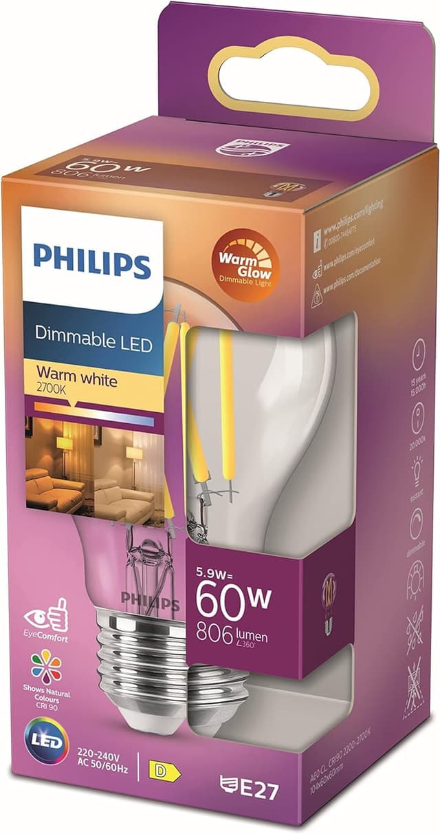 Philips LED Classic E27 Filament Lampe Warm Glow (60 W) 🌟