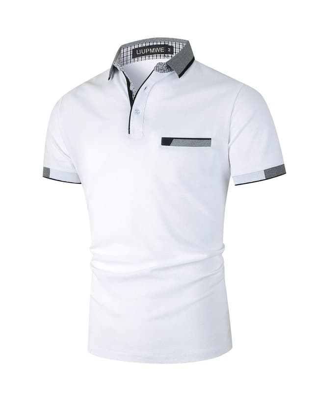 👕 LIUPMWE Herren Kurzarm Golf Poloshirts mit Tasche - Sommer XL Weiß