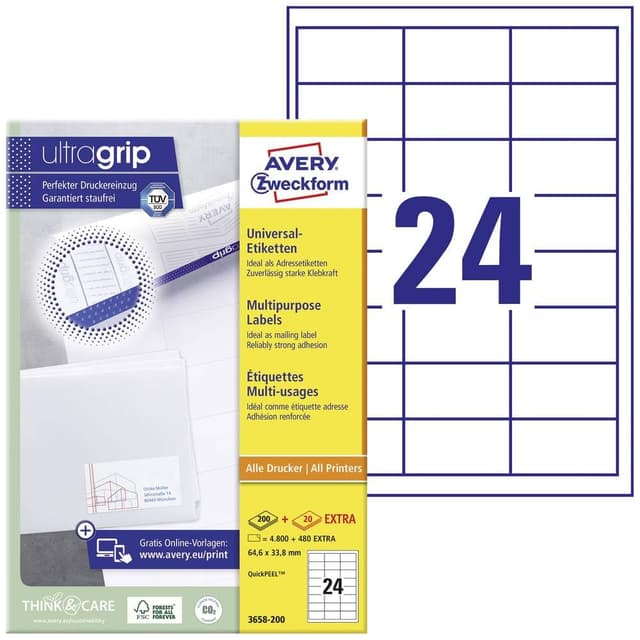 🏷️ AVERY Zweckform 3658-200 Adressaufkleber 220 Blatt, weiß - 46.04€