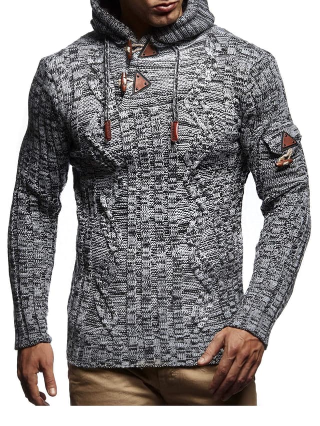 Leif Nelson Herren Strickpullover mit Kapuze in Grau/Schwarz 😎🧥