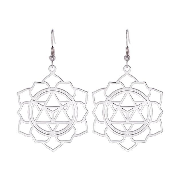 Merkaba Tropfen Ohrringe 🌺 Blume des Lebens Ohrringe für Frauen 💫 Heilige Geometrie Metatron Merkaba Stern Schutz Amulett Kabbala Schmuck Spirituelles Geschenk silber