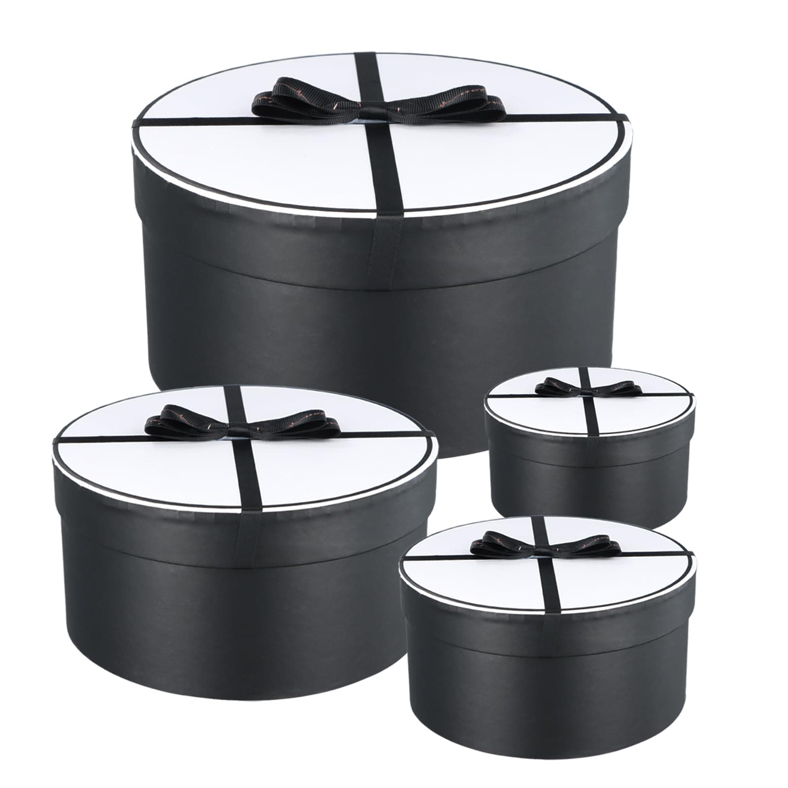 🎁🎉 PTJJXA Geschenkbox Rund 4er-Set - Schwarz Weiß für Geburtstag, Hochzeit