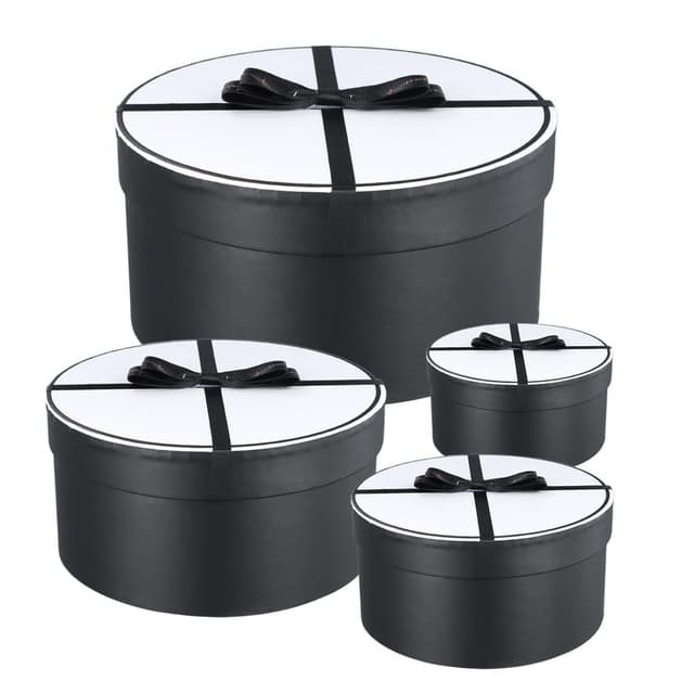 🎁🎉 PTJJXA Geschenkbox Rund 4er-Set - Schwarz Weiß für Geburtstag, Hochzeit