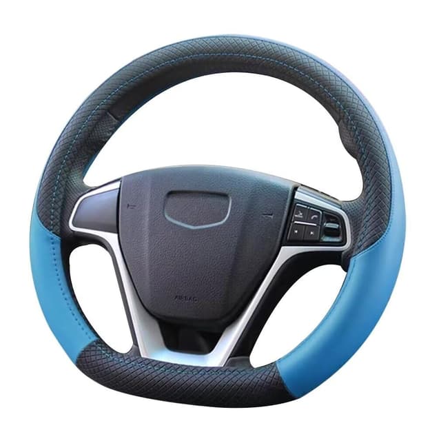 Pahajim Lenkradbezug Leder 37-38cm D-Form - Blau 🚗