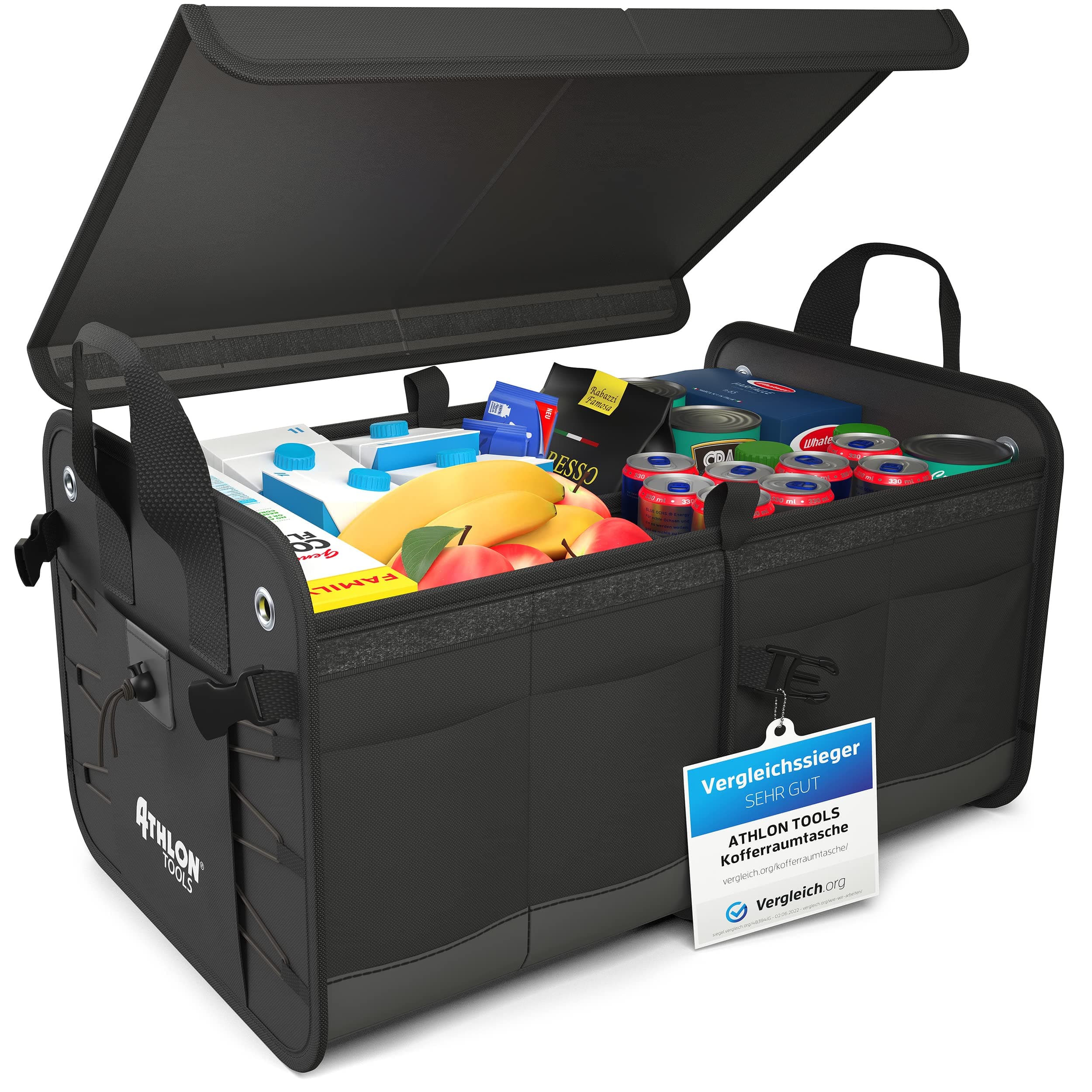 ATHLON TOOLS Premium Kofferraumtasche mit Deckel - 60 Liter XXL Kofferraum-Organizer