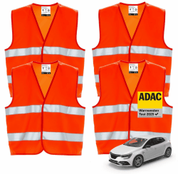 🚗🚦 4er Warnwesten Auto ISO20471 orange 2026 - Sicherheitswesten für PKW & LKW 🚨