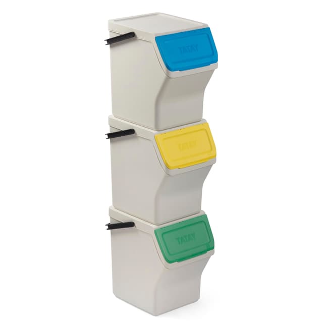 🌿🗑️ TATAY Mülltrennsystem Easy Waste 20L | 3er Set Recycling Behälter 🌈 | Modular und Stapelbar | Deckel mit Klicksystem | ♻️ 35x27x36 cm – Weiß 3er-Set - 20L Weiß