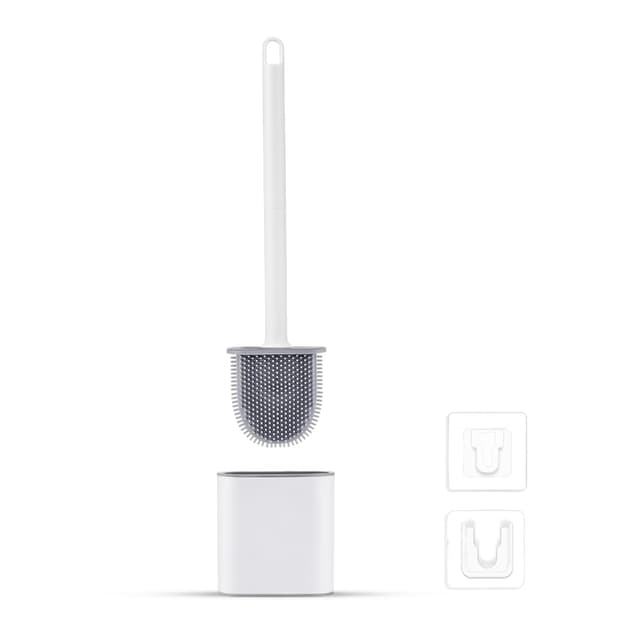 🚽 Ibergrif Silikon Toilettenbürste mit Halter & Wandmontage Set – WC Bürste für Badezimmer, Weiß Normaler Stil 🧼