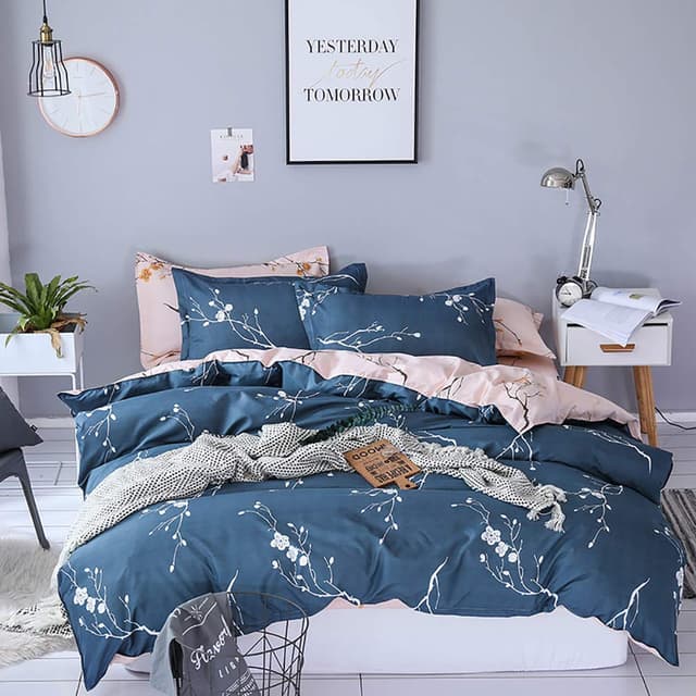 Boqingzhu Bettwäsche 135x200cm Blumen Blümchen Romantisch Blau Rosa Bettbezug Set 😍