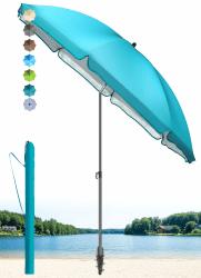 🌞 4smile Sonnenschirm Strand SunnyJoy Türkis - UPF 50+ Strandschirm Ø 180 cm 🌴