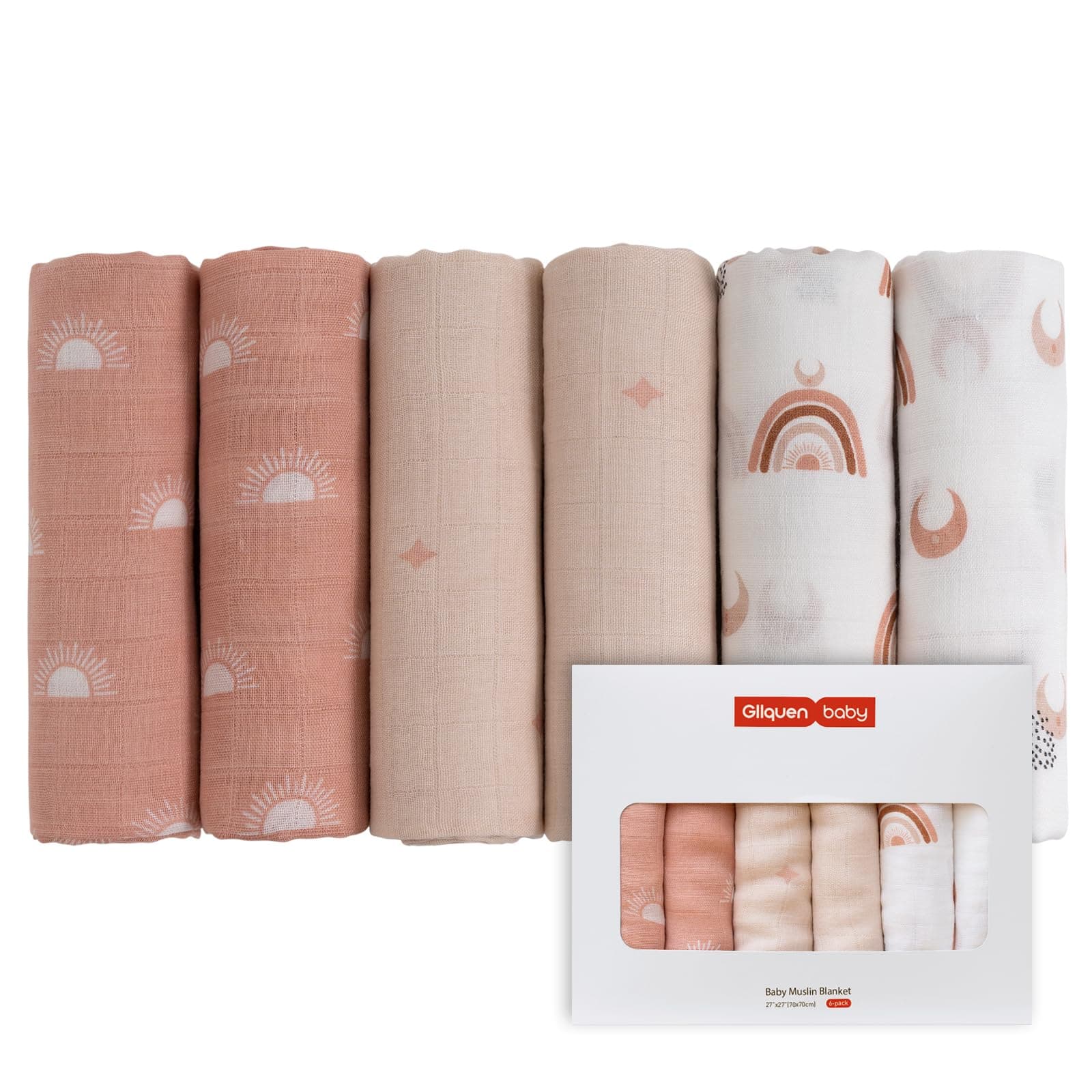 👶🍼 GLLQUEN Musselintücher für Babys, 6 Stück Spucktücher aus Baumwolle 70 cm x 70 cm 🎁
