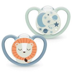 NUK Space Night Babyschnuller | Leuchtende Schnuller für Babys | BPA-freies Silikon | 2 Stück Leuchteffekt Blau