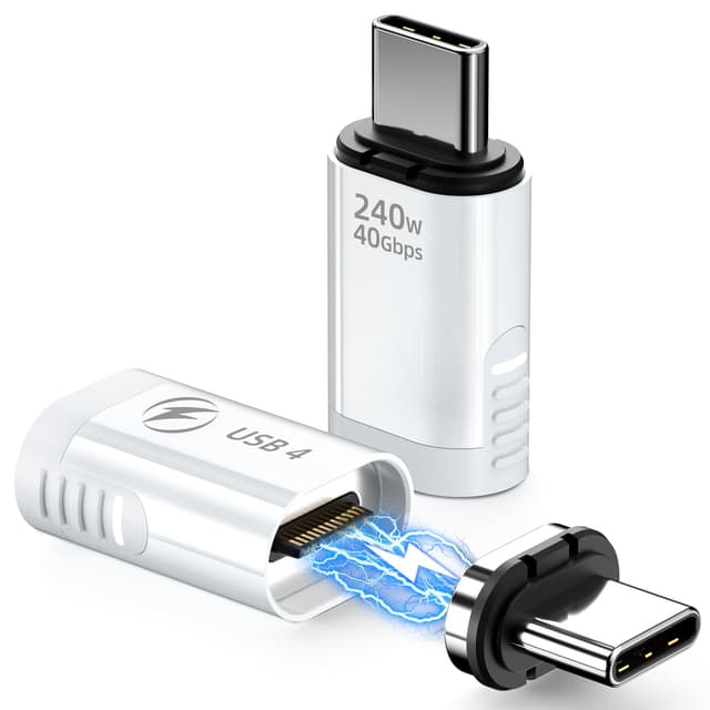 USB-C-Magnetadapter 240 W, (2er-Pack) Magnetischer USBC-Adapter 24-polig gerade mit USB4 40 Gbit/s 8K 60 Hz für iPhone 15/16 Serie, Thunderbolt 3/4, MacBook Pro/Air und weitere Typ-C-Geräte, weiß White