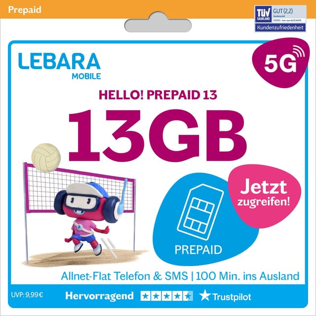 📱 LEBARA Prepaid SIM-Karte mit Hello! 13 Prepaid Tarif 🌟
