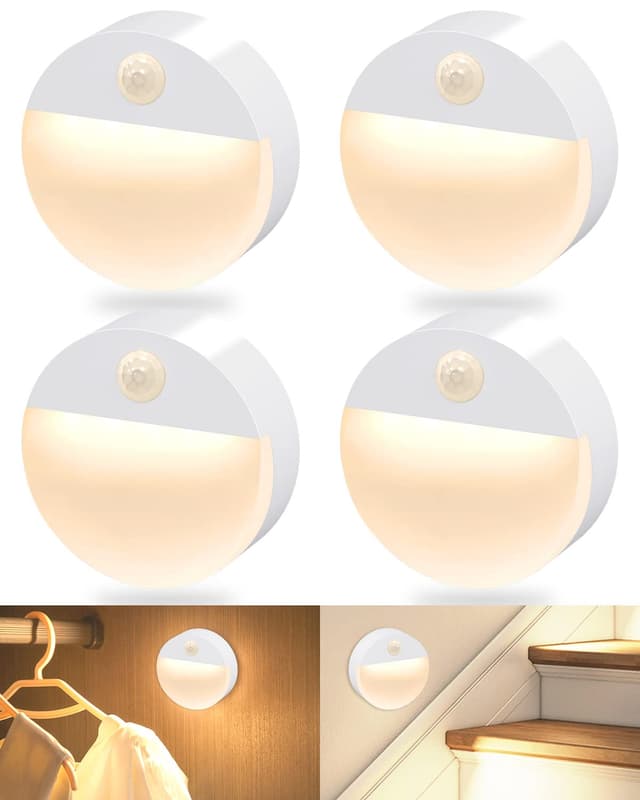 🌙✨ FLOWood Nachtlicht mit Bewegungsmelder, 4 Stück Treppenbeleuchtung LED 🚶‍♂️💡