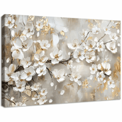 🌸 Weiße Blumen Große Leinwand Bilder Mit Rahmen 120x80cm 🎨 Abstrakter Beige Floral Baum Bild auf Leinwand Malerei Abstraktes Poster Kunstdrucke