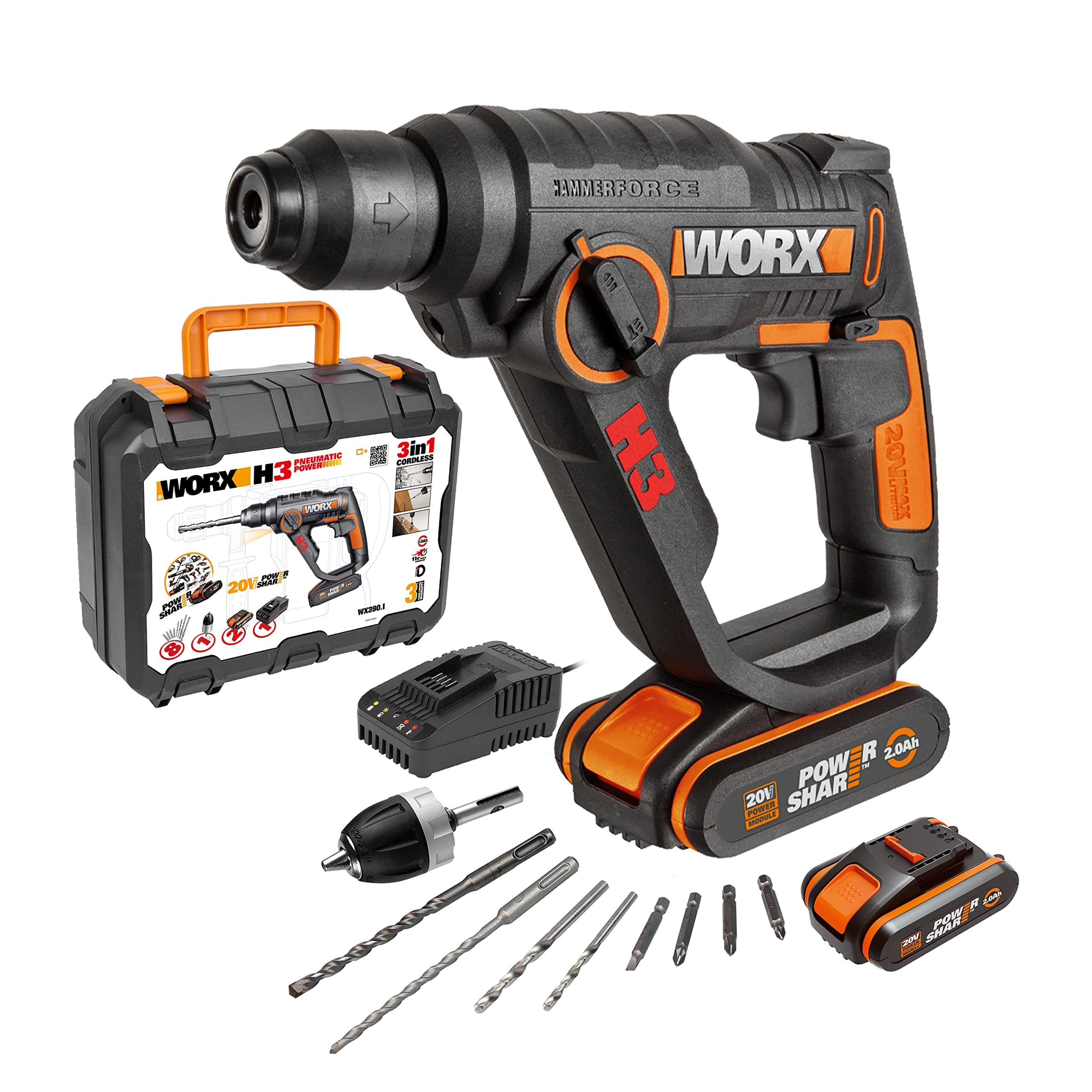 🔨 WORX WX390.1 Bohrhammer SDS-plus - 20V Bohrmaschine mit pneumatischem Hammerwerk