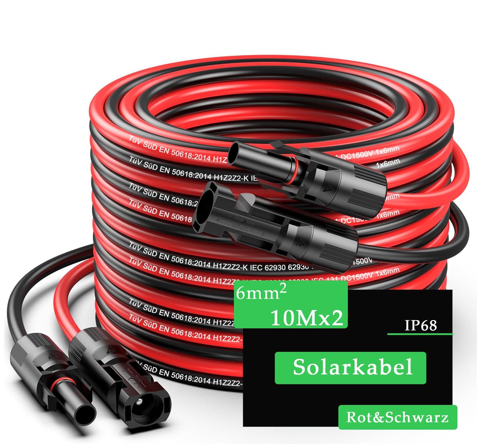 MXRPV Solarkabel 4mm²/6mm², Solarkabel Verlängerung 2/3/5/10/15M