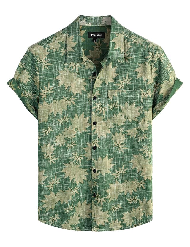 🌺🌴 VATPAVE Herren Front Pocket HawaiiHemden 3XL Grüne Blätter - Sommerangebot!