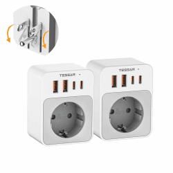 🔌🔋 TESSAN 2 Stück Klappbarer USA Adapter Steckdose 5-in-1 mit USB - Reisestecker Typ B EU to US