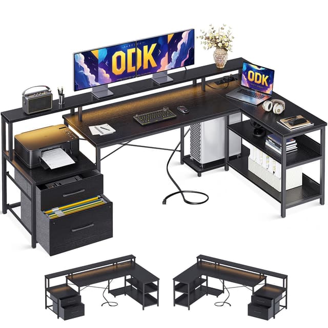 🌟 ODK Schreibtisch mit Schubladen, LED-Beleuchtung & USB-Anschluss 🖥️