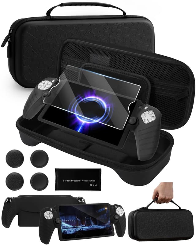 🎮 Zubehör für Playstation Portal Tasche Set mit Silikon Schutzhülle und Joystick Kappen - Schwarz