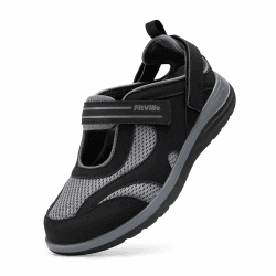 FitVille Extra Weit Senioren Sandalen Damen Sommer Pflege Mary Jane mit Klettverschluss 44 EU Weit Schwarz