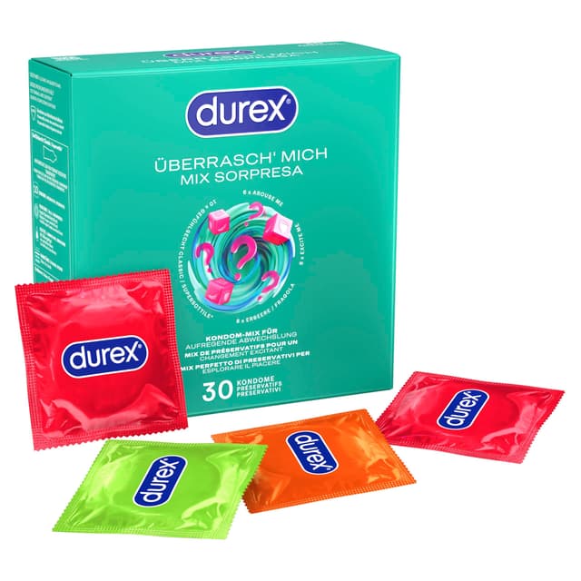 Durex Überrasch Mich Kondome-Mix 🎉 - Mischung mit 4 verschiedenen Kondom-Sorten zum Ausprobieren - 30er Pack (1 x 30 Stück)