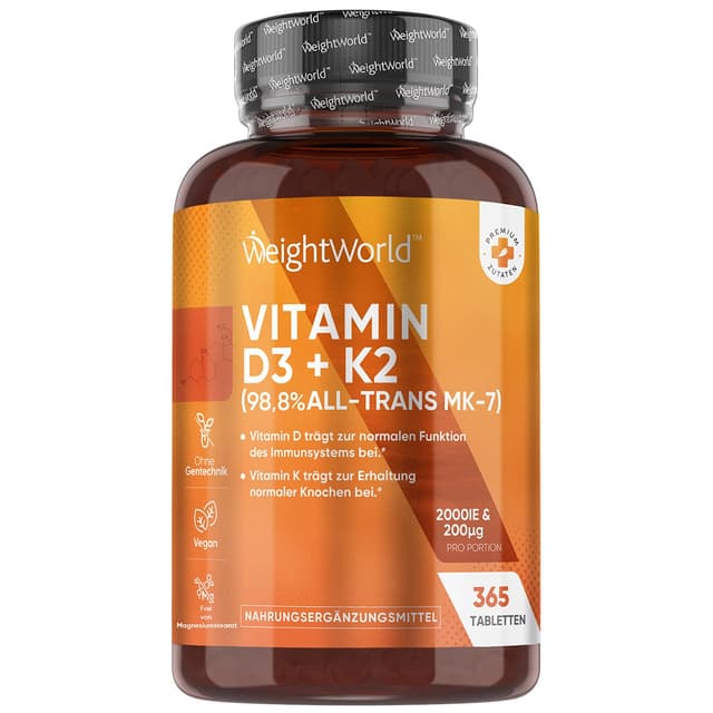 🌞 Vitamin D3 K2 2000 IE - 2 Jahr Vorrat - 365 Tabletten 🌿
